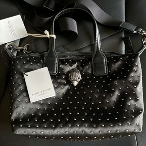 Kurt Geiger Black Studded Mini Satchel with Silver Hardware